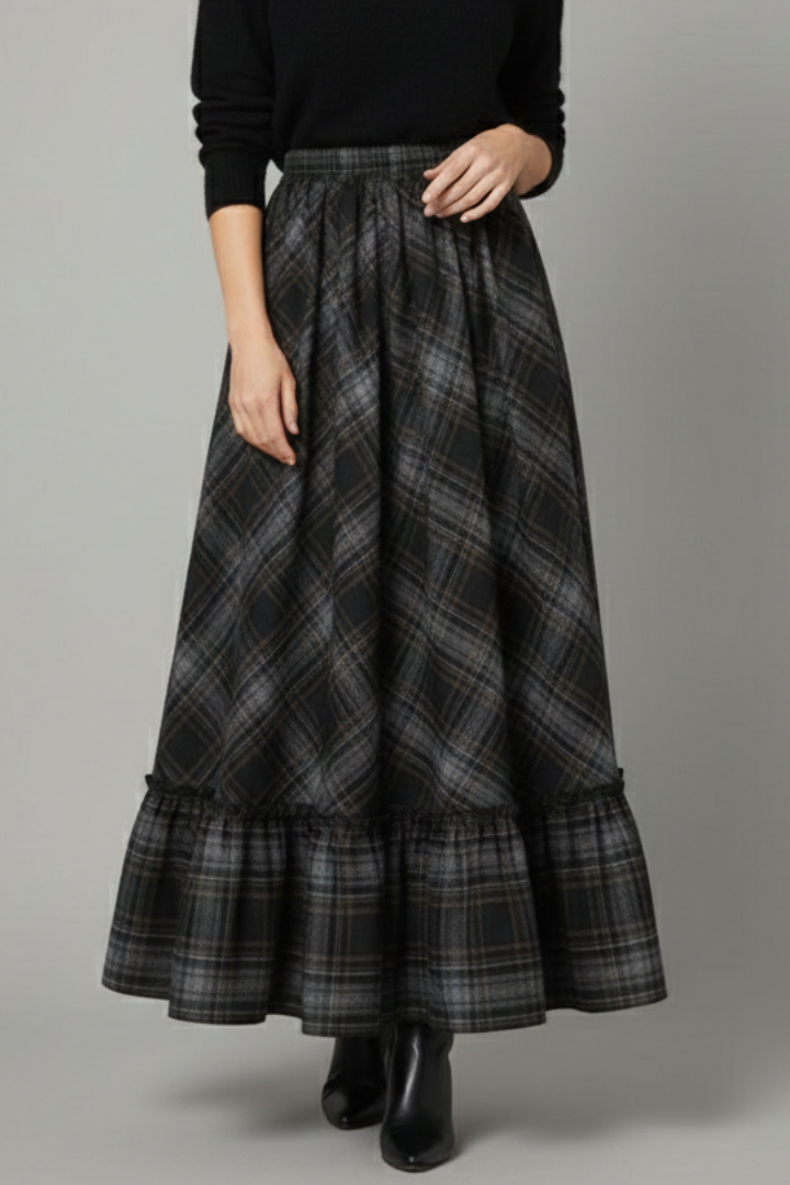 Rhea | Women's Maxi Skirt | High Waist Plaid Pattern