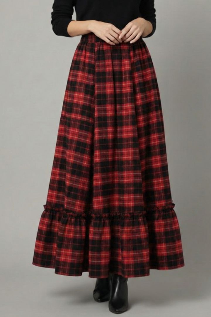 Rhea | Women's Maxi Skirt | High Waist Plaid Pattern