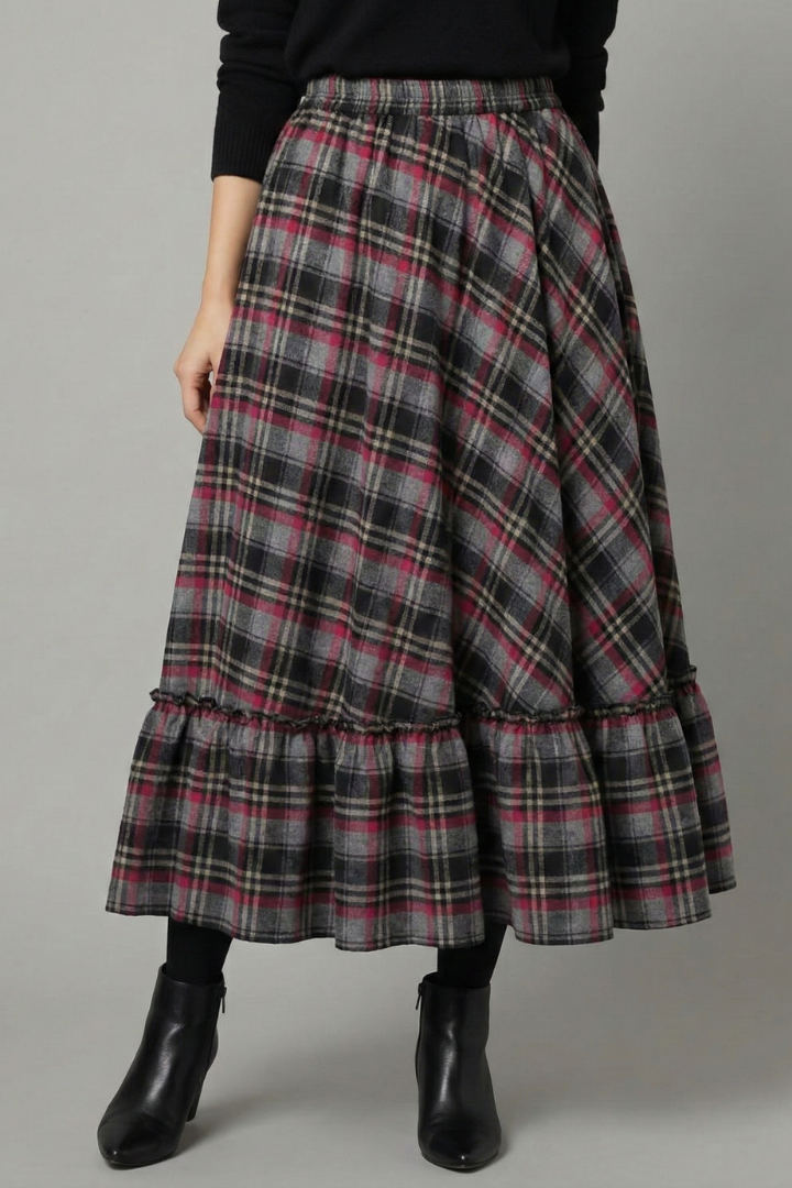 Rhea | Women's Maxi Skirt | High Waist Plaid Pattern