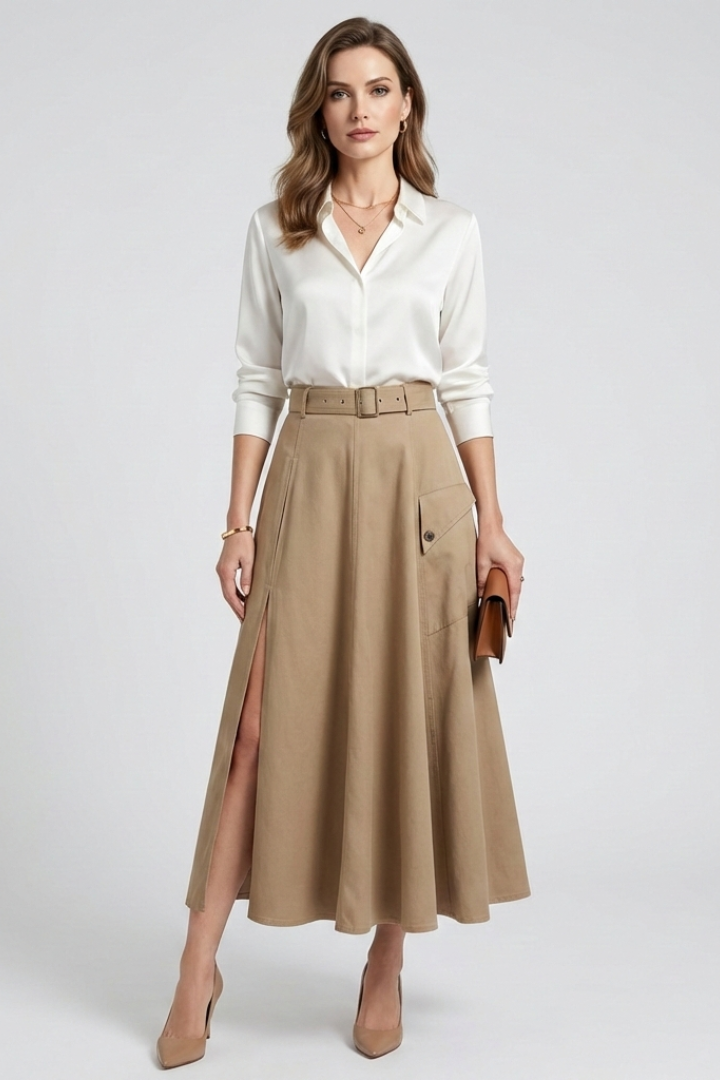 Tara | Women's Maxi Skirt | Side Pockets High Slit