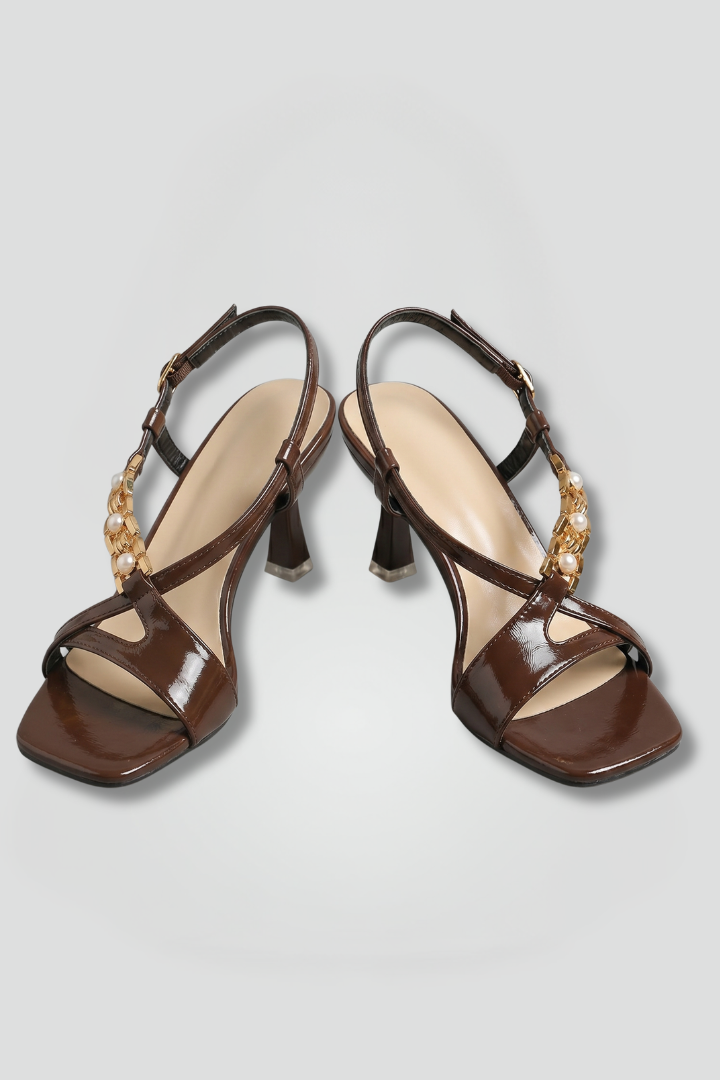 Elfthryth | Women's Mid Heel Leather Sandals | Buckle Open Toe