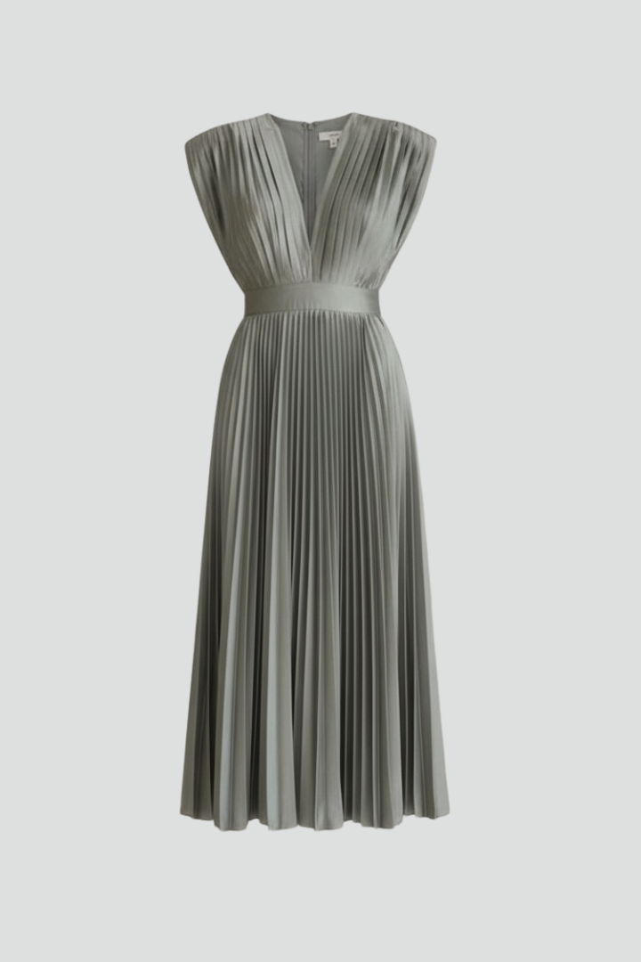 Amalburga | Women's Midi Dress | V Neckline Pleated Skirt