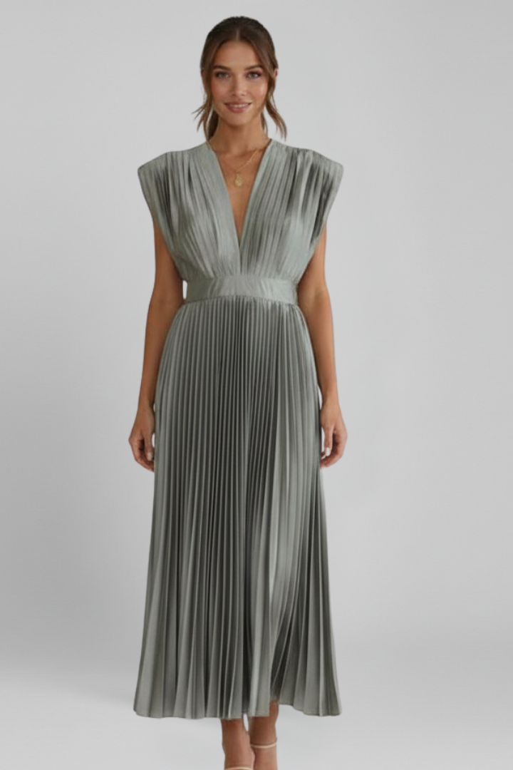 Amalburga | Women's Midi Dress | V Neckline Pleated Skirt