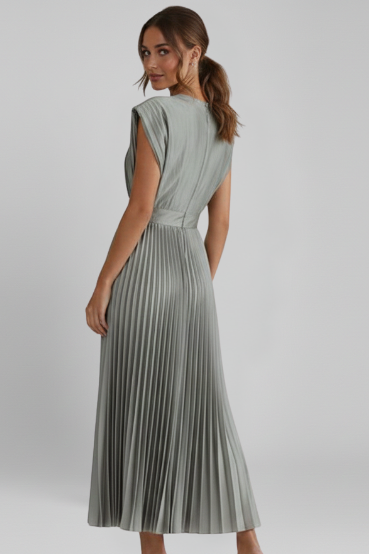 Amalburga | Women's Midi Dress | V Neckline Pleated Skirt