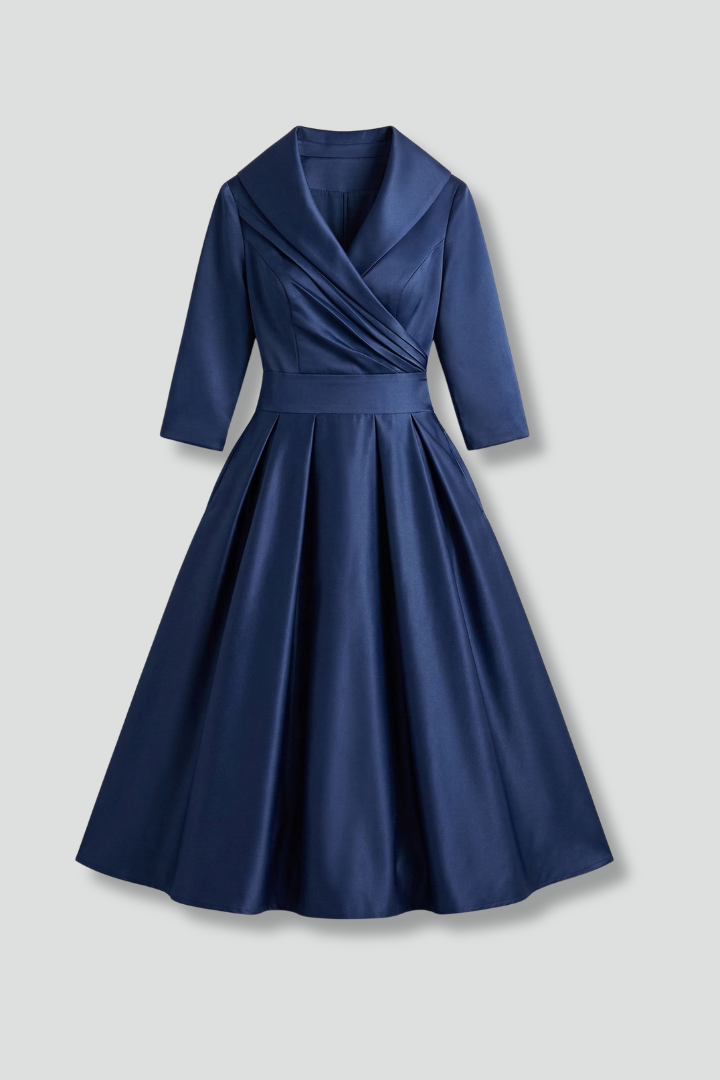 Mnemosyne | Women's Midi Dress | Wrap Neck Pleated Skirt