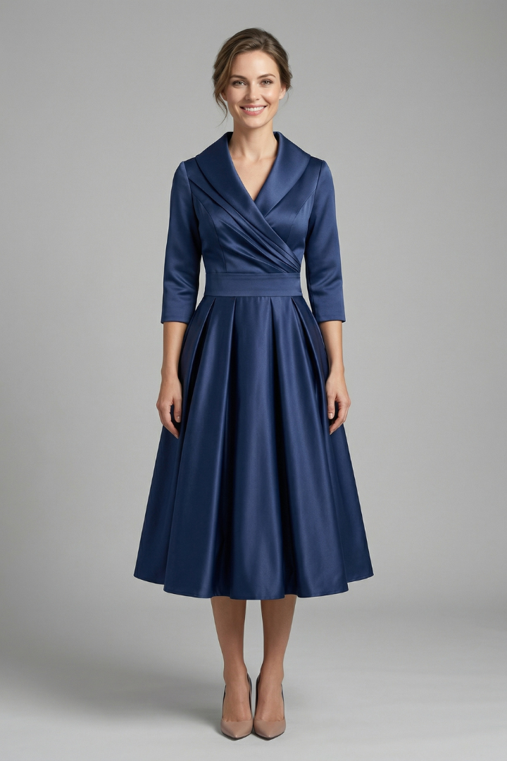 Mnemosyne | Women's Midi Dress | Wrap Neck Pleated Skirt