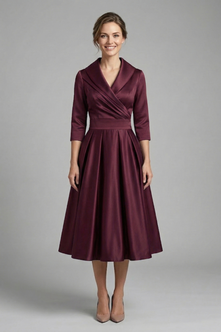 Mnemosyne | Women's Midi Dress | Wrap Neck Pleated Skirt