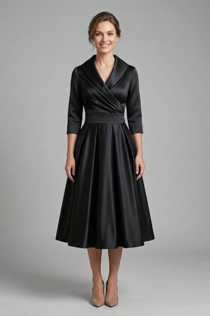 Mnemosyne | Women's Midi Dress | Wrap Neck Pleated Skirt