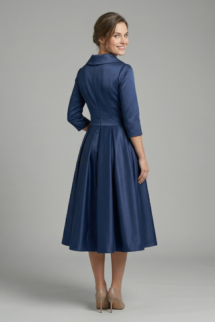 Mnemosyne | Women's Midi Dress | Wrap Neck Pleated Skirt