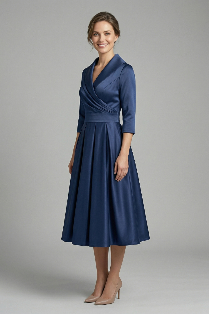 Mnemosyne | Women's Midi Dress | Wrap Neck Pleated Skirt