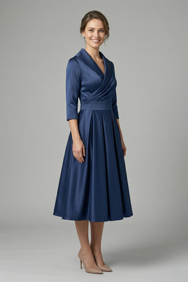 Mnemosyne | Women's Midi Dress | Wrap Neck Pleated Skirt