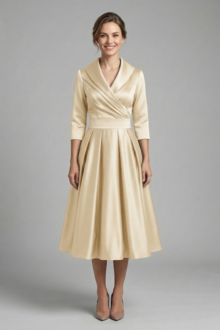 Mnemosyne | Women's Midi Dress | Wrap Neck Pleated Skirt