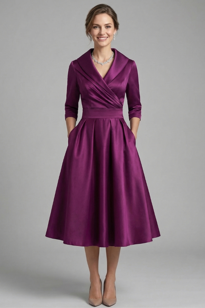 Mnemosyne | Women's Midi Dress | Wrap Neck Pleated Skirt