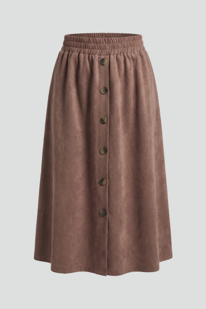 Yara | Women's Midi Skirt | Button Front Elastic Waist