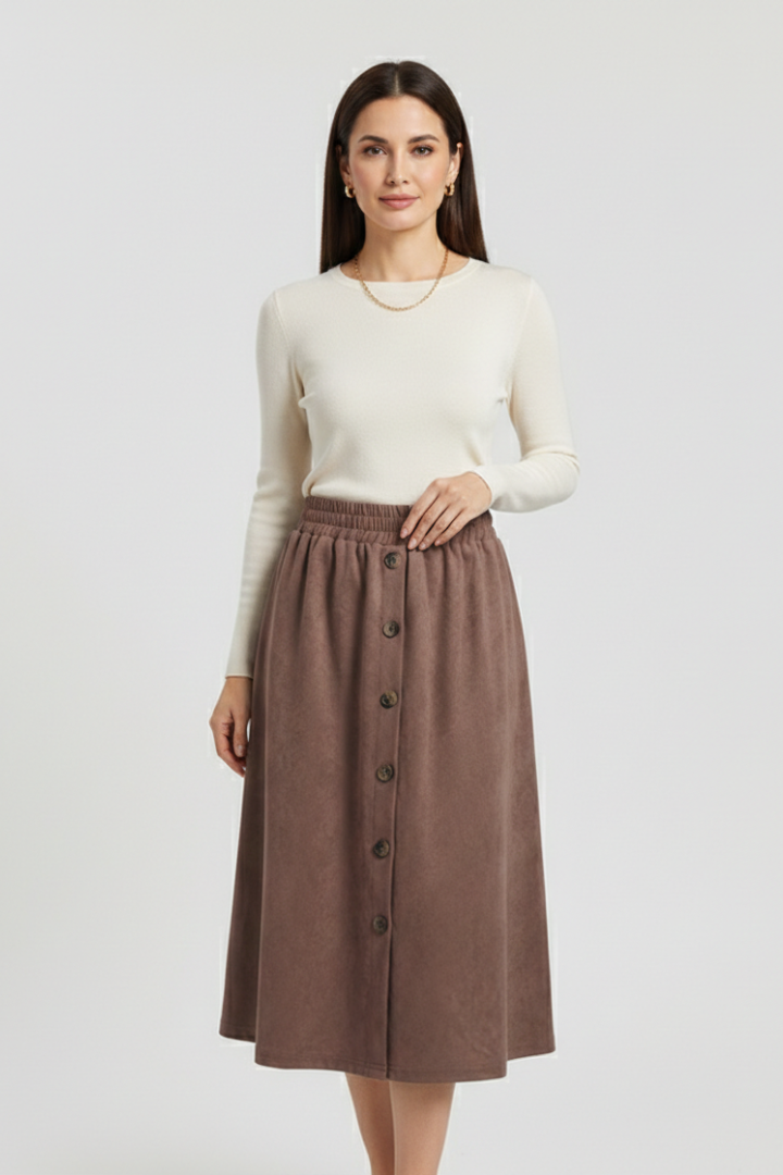 Yara | Women's Midi Skirt | Button Front Elastic Waist