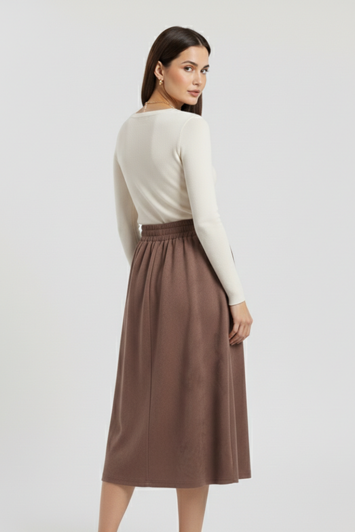 Yara | Women's Midi Skirt | Button Front Elastic Waist