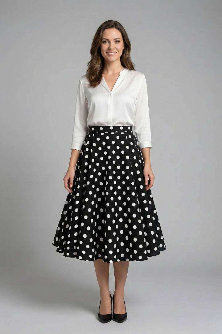 Nephele | Women's Midi Skirt | High Waist Polka Dot Print