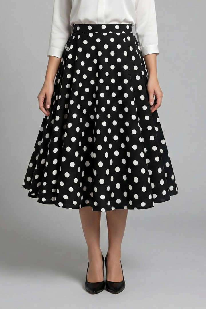 Nephele | Women's Midi Skirt | High Waist Polka Dot Print