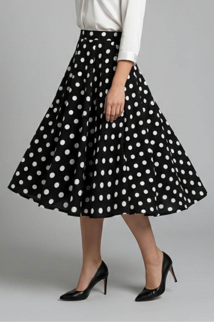 Nephele | Women's Midi Skirt | High Waist Polka Dot Print