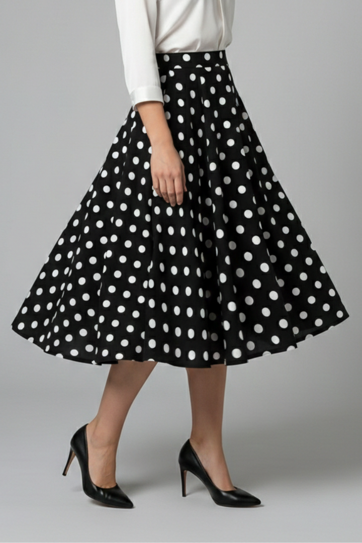 Nephele | Women's Midi Skirt | High Waist Polka Dot Print