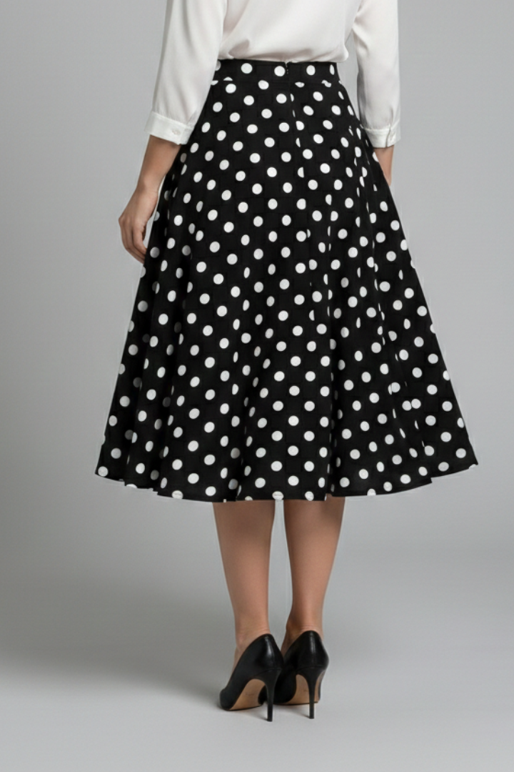 Nephele | Women's Midi Skirt | High Waist Polka Dot Print