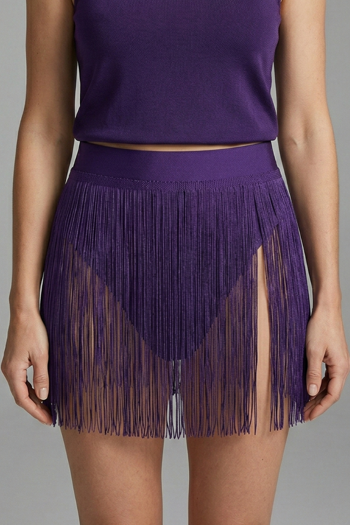 Pia | Women's Mini Skirt | High Waist Fringe Hem