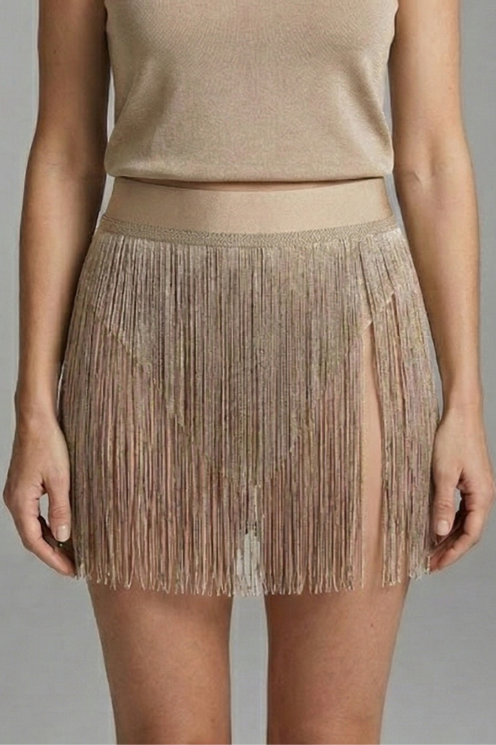 Pia | Women's Mini Skirt | High Waist Fringe Hem