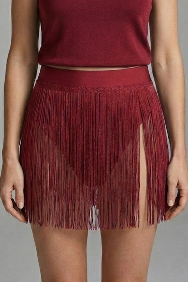 Pia | Women's Mini Skirt | High Waist Fringe Hem