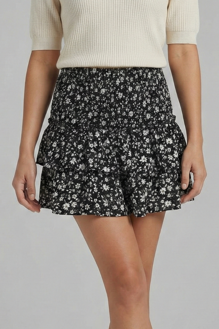 Flavia | Women's Mini Skirt | Shirred Waist Ruffle Layers