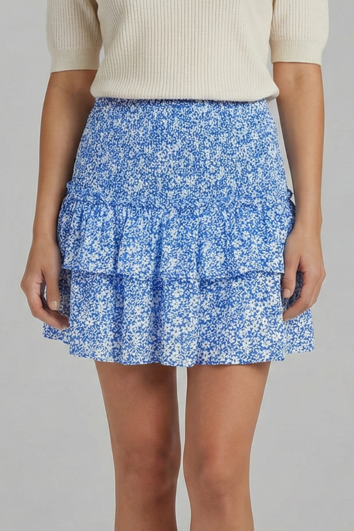 Flavia | Women's Mini Skirt | Shirred Waist Ruffle Layers