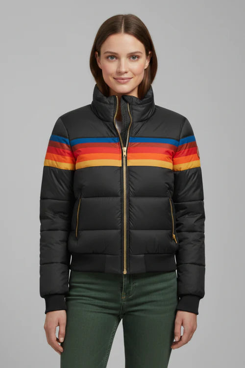 Hugeburc | Women's Padded Hooded Jacket | Striped Chest