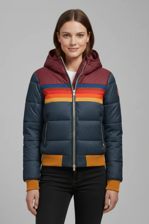 Hugeburc | Women's Padded Hooded Jacket | Striped Chest