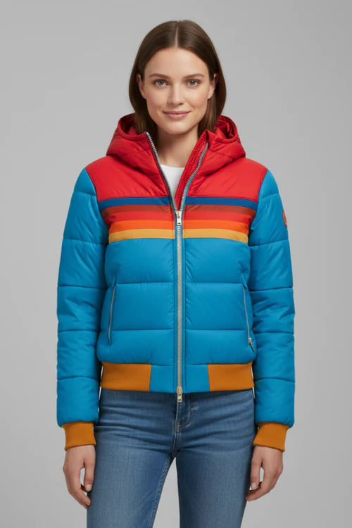 Hugeburc | Women's Padded Hooded Jacket | Striped Chest