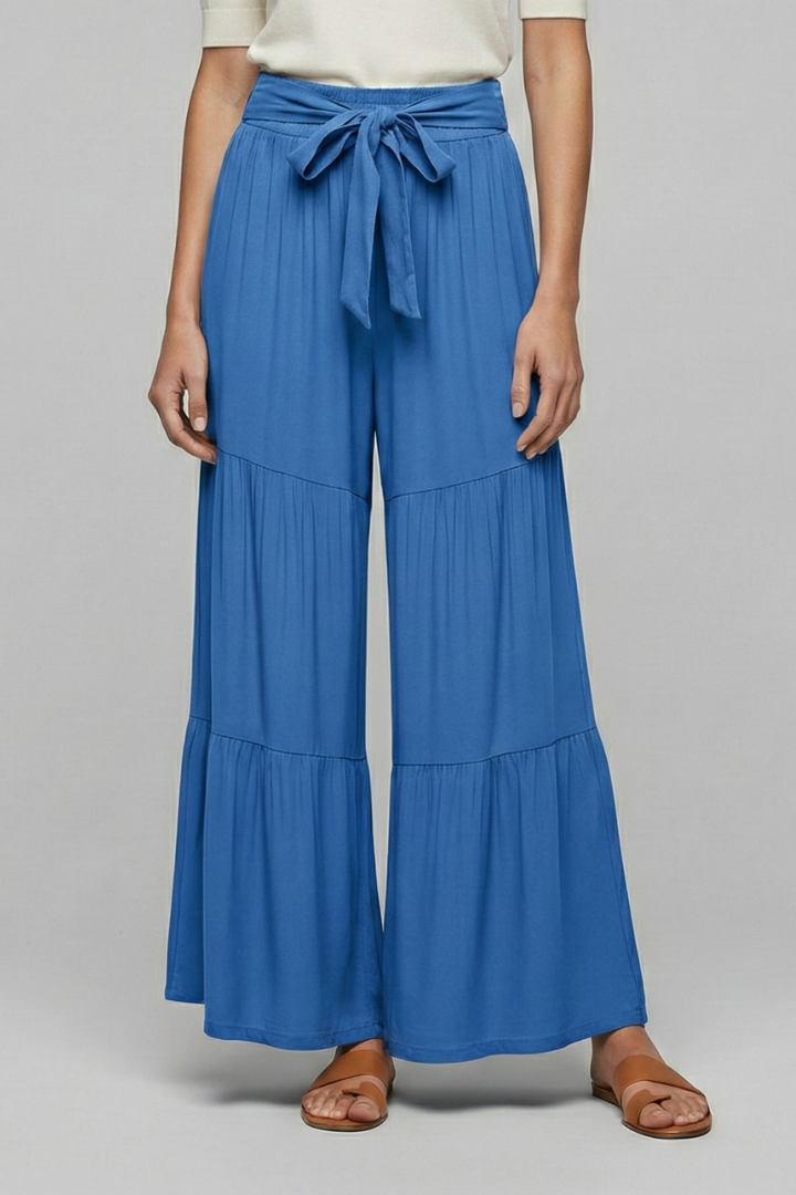 Wala | Women's Palazzo Trousers | Drawstring Waist Tiered Legs