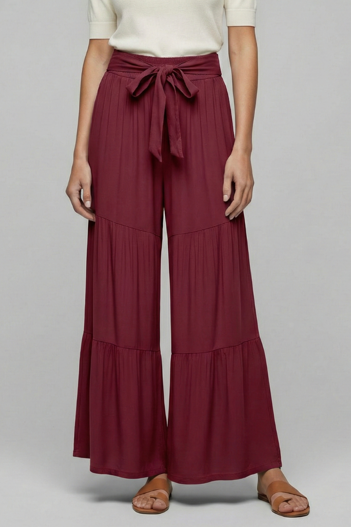 Wala | Women's Palazzo Trousers | Drawstring Waist Tiered Legs