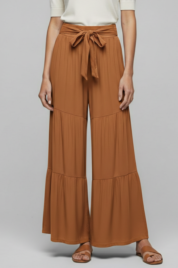 Wala | Women's Palazzo Trousers | Drawstring Waist Tiered Legs