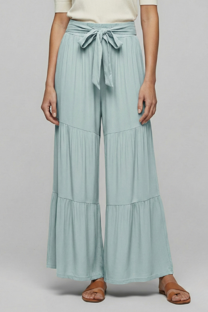 Wala | Women's Palazzo Trousers | Drawstring Waist Tiered Legs