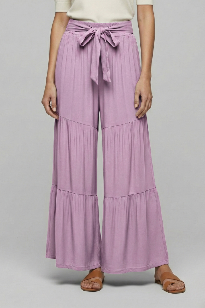 Wala | Women's Palazzo Trousers | Drawstring Waist Tiered Legs