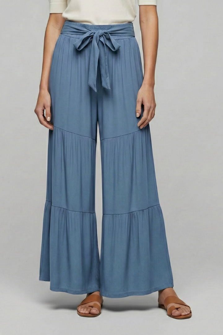 Wala | Women's Palazzo Trousers | Drawstring Waist Tiered Legs