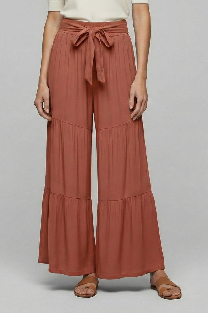 Wala | Women's Palazzo Trousers | Drawstring Waist Tiered Legs
