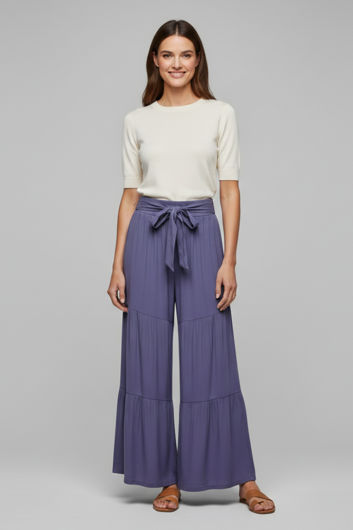 Wala | Women's Palazzo Trousers | Drawstring Waist Tiered Legs