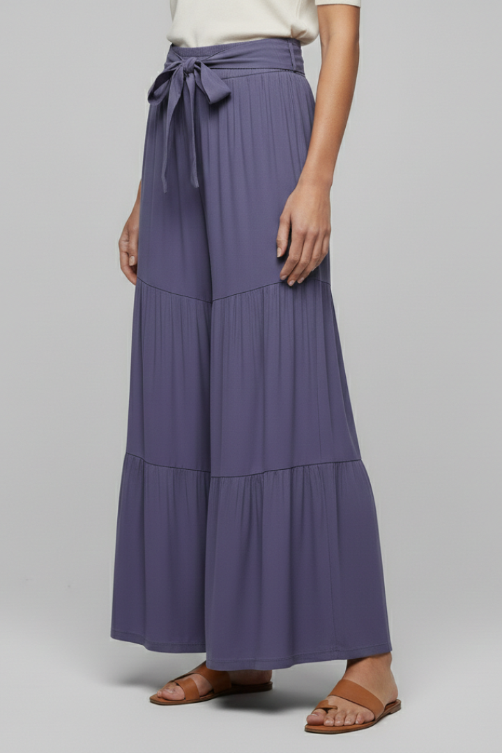 Wala | Women's Palazzo Trousers | Drawstring Waist Tiered Legs