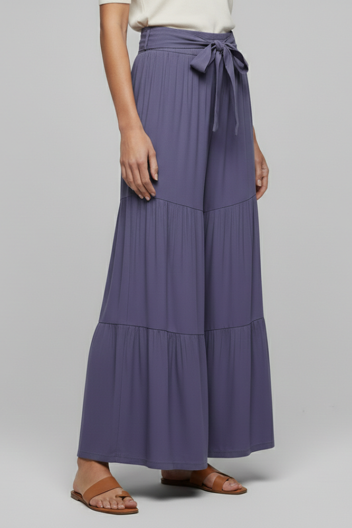 Wala | Women's Palazzo Trousers | Drawstring Waist Tiered Legs