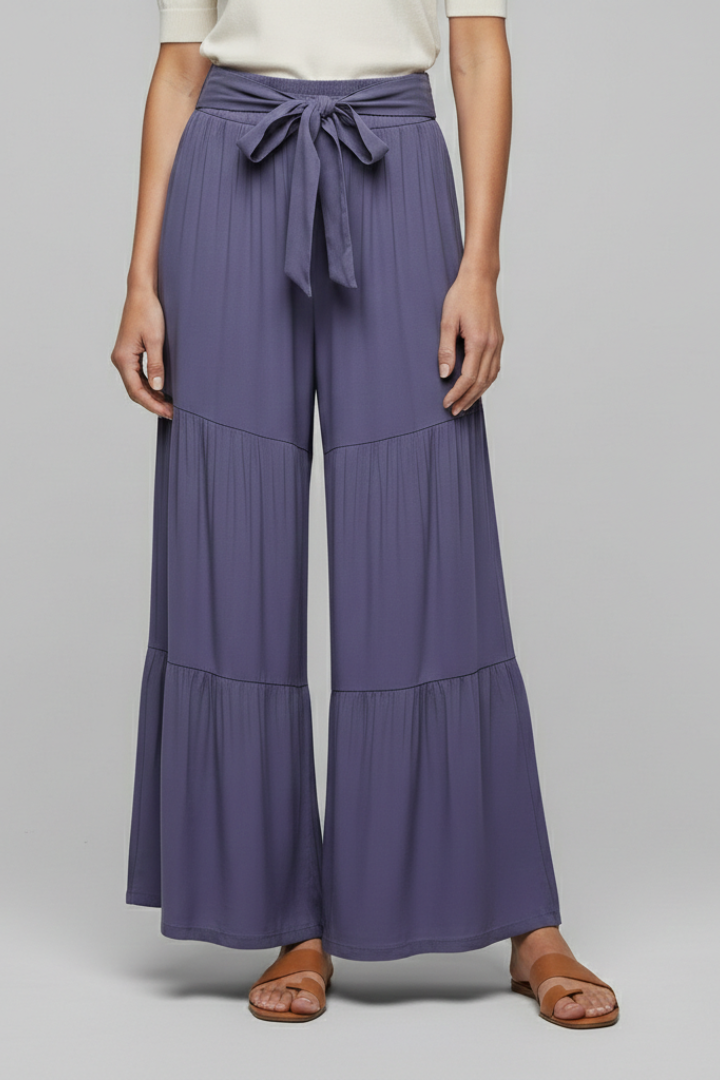 Wala | Women's Palazzo Trousers | Drawstring Waist Tiered Legs