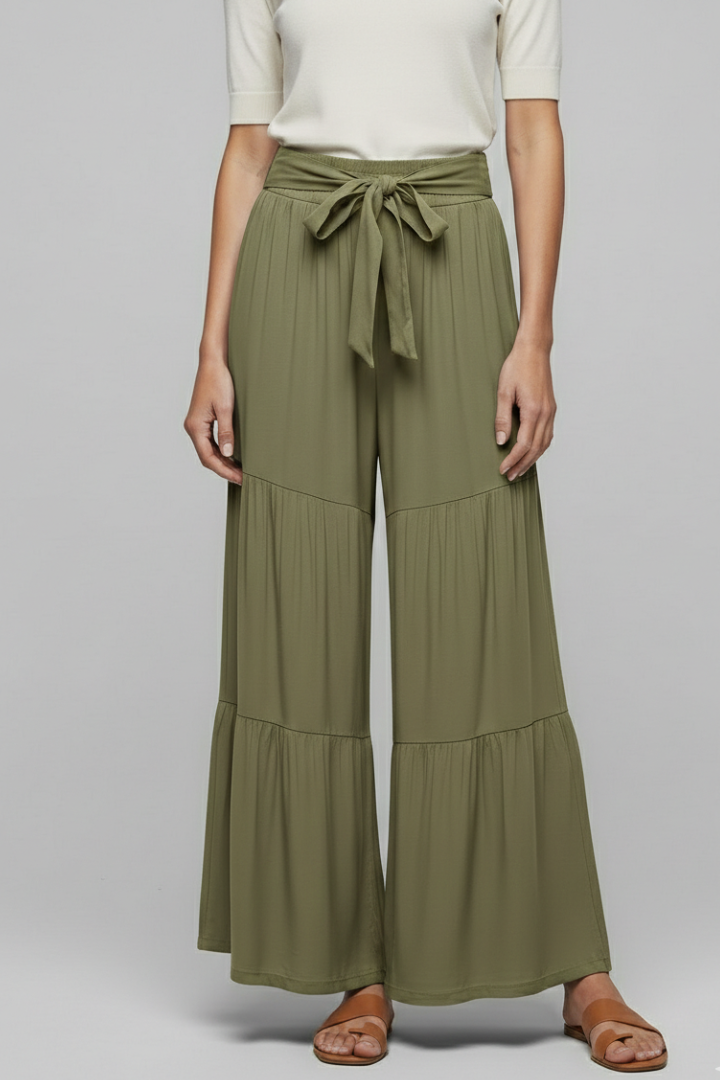 Wala | Women's Palazzo Trousers | Drawstring Waist Tiered Legs