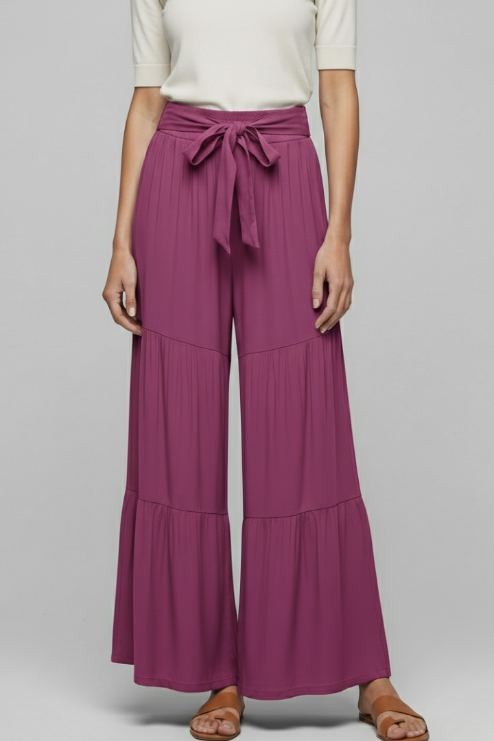 Wala | Women's Palazzo Trousers | Drawstring Waist Tiered Legs
