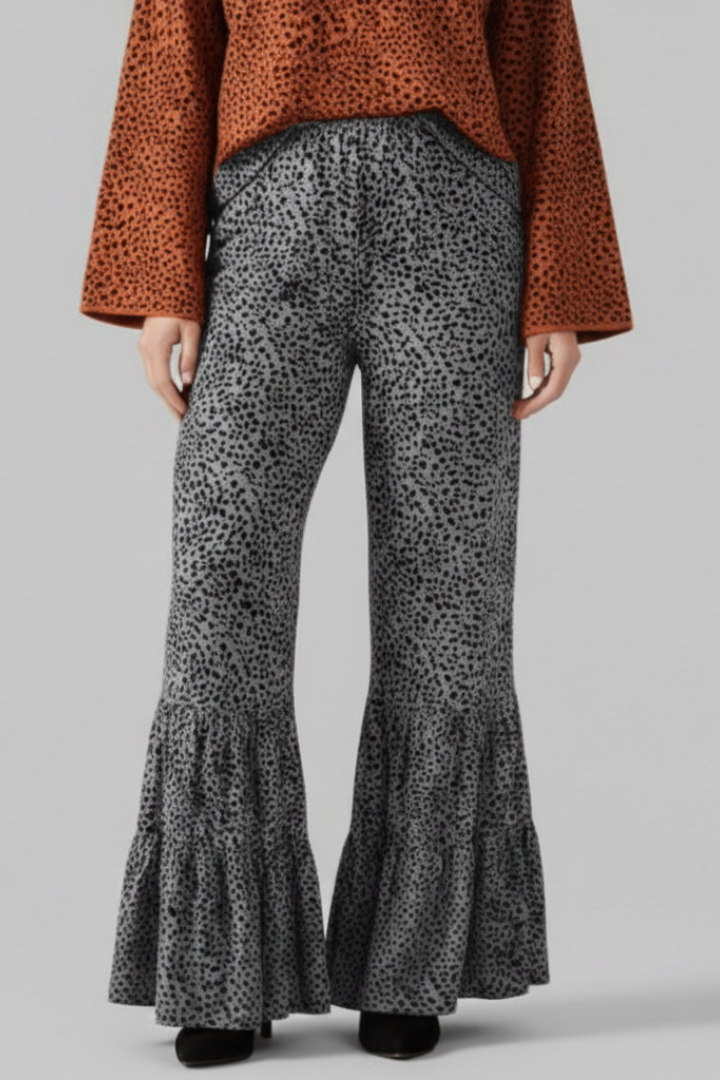 Awwa | Women's Palazzo Trousers | Elastic Waist Ruffle Hem