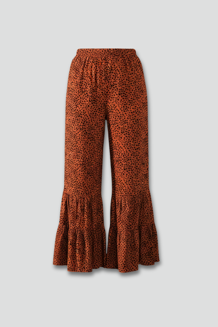 Awwa | Women's Palazzo Trousers | Elastic Waist Ruffle Hem