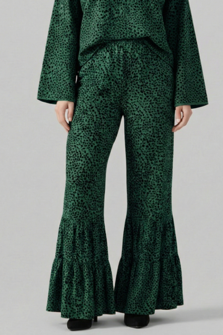 Awwa | Women's Palazzo Trousers | Elastic Waist Ruffle Hem