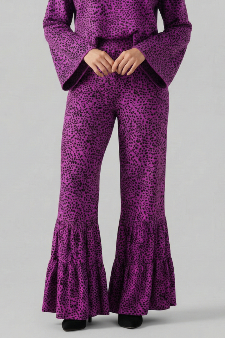 Awwa | Women's Palazzo Trousers | Elastic Waist Ruffle Hem